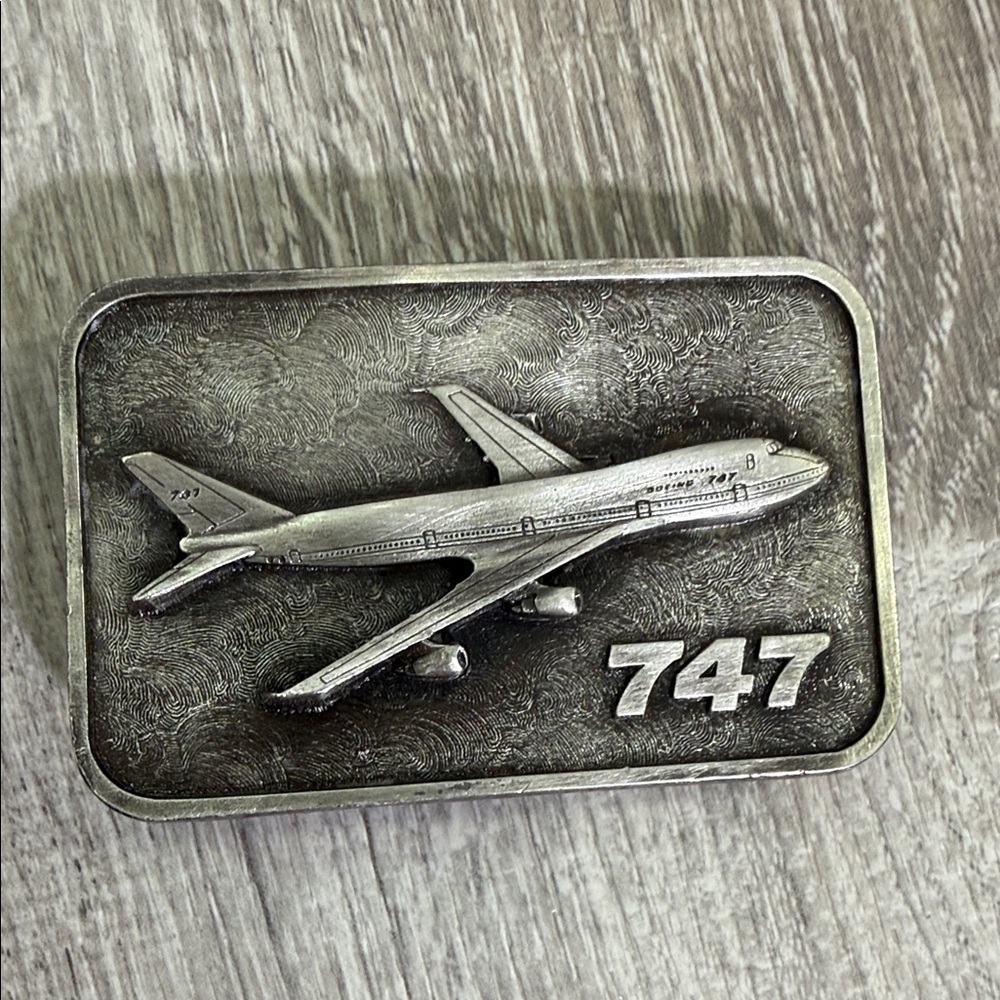 Silver Airplane Belt Buckle 747